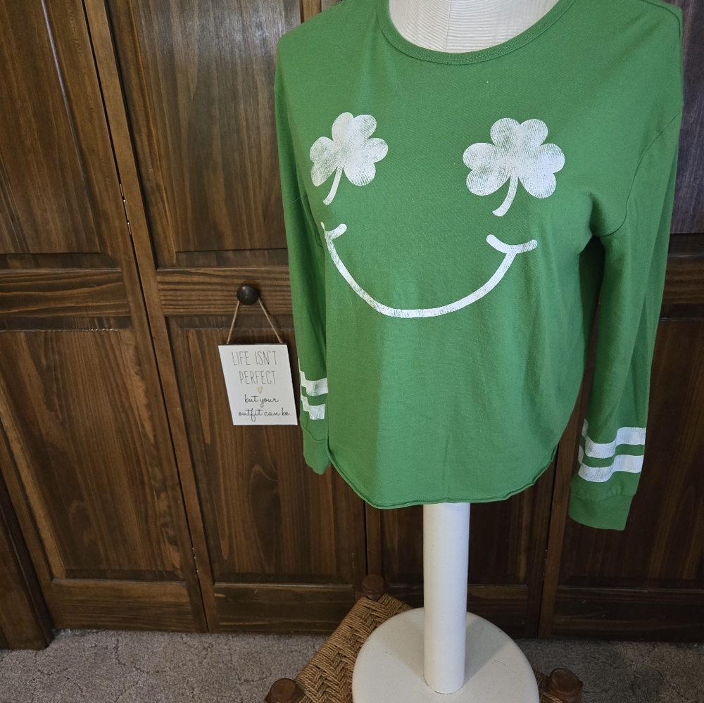 Green Junior's Shirt with White Clover Design